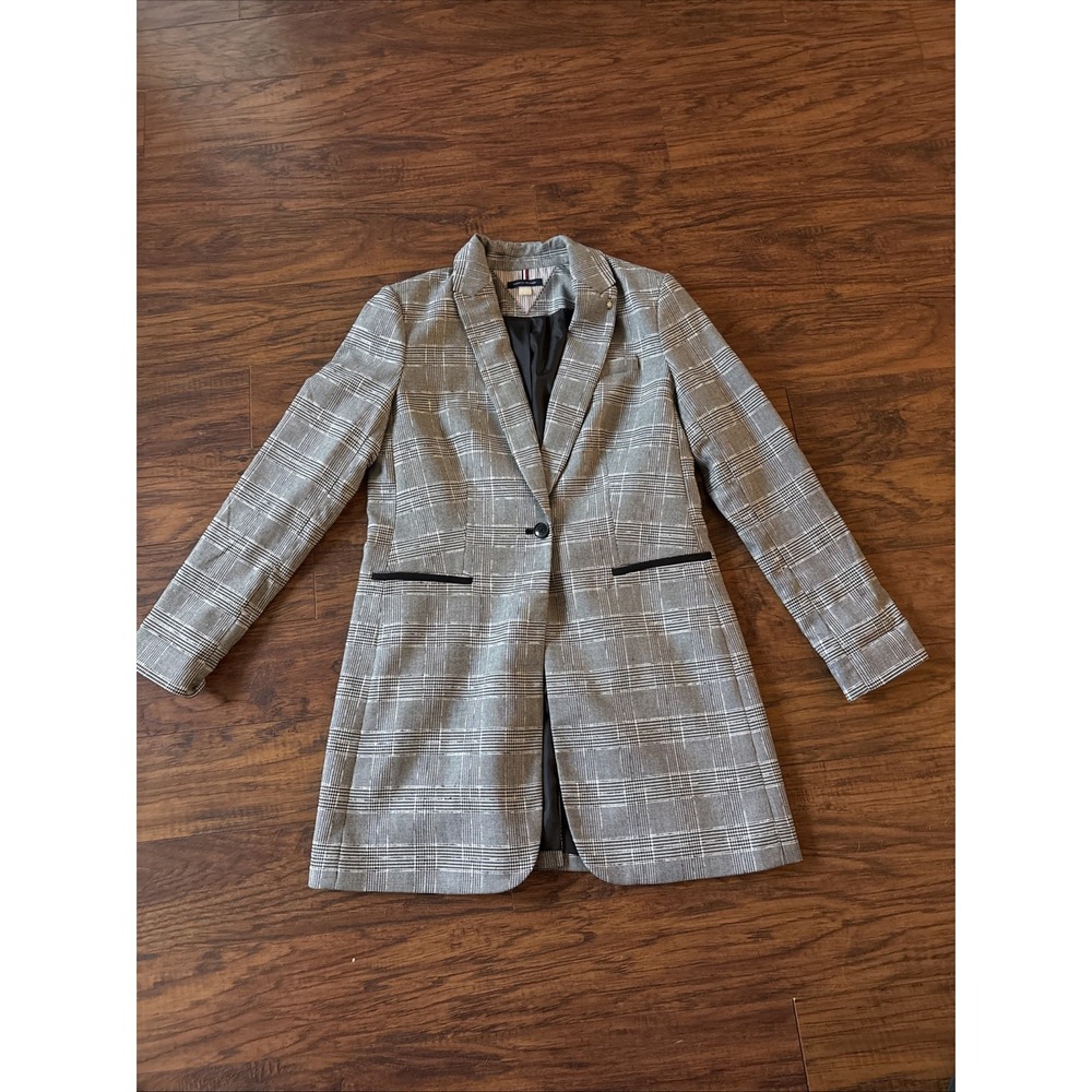 Tommy Hilfiger Black & White Woven Checked Houndstooth Career Blazer Sz 6